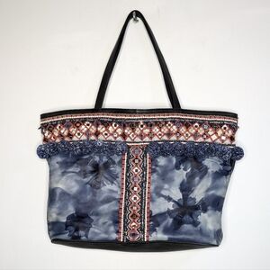 Rebecca Minkoff Dreamy Tote Blue Tie Dye Pom & Bead Cotton & Leather Bag
